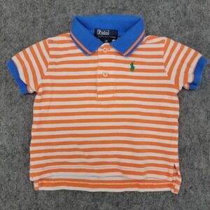 Polo Ralph Lauren Polo Shirt Boys 9M Orange Striped Blue Collar Pony Logo Infant